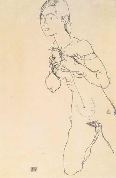 Kneeling Girl Nude by Egon Schiele